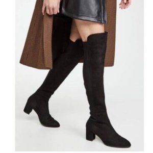 Stuart Weitzman Gillian Black Suede Heeled Knee High Boots 8.5
